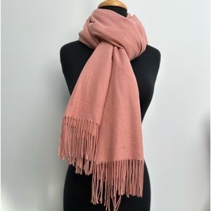 Long Cashmere Blend Wrap Scarf with Fringe Peach